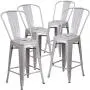 BELLEZE (4-PC 24 High Silver Indoor-Outdoor Counter Height Stool with Back BELLEZE (4-PC 24 High Silver Indoor-Outdoor Counter Height Stool with Back