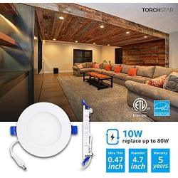 TORCHSTAR 12-Pack Basic Series 10W 4 Inch Low Profile Ultra-Thin Recessed Ceiling Light with Junction Box, 3000K Warm White Dimmable Can-killer Downlight, 650lm 80W Eqv. ETL and Energy Star