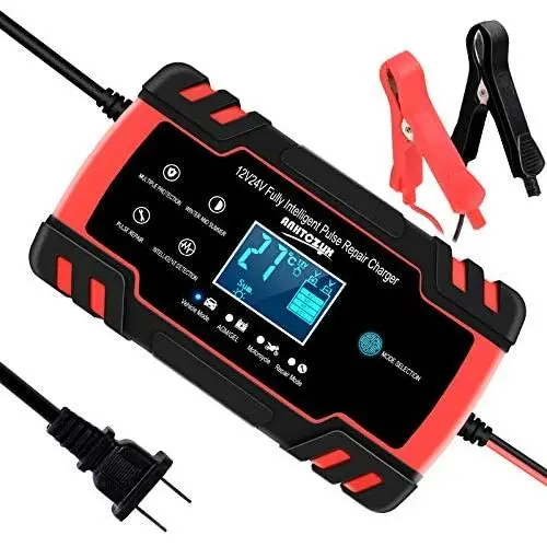 SUHU Car Battery Charger, 12V/8A 24V/4A Smart Automatic Battery Charger Automotive Trickle Charger for Car Truck Motorcycle Lawn Mower Boat Marine RV SUV ATV SLA Wet AGM Gel Cell Lead Acid Battery SUHU Car Battery Charger, 12V/8A 24V/4A Smart Automatic Battery Charger Automotive Trickle Charger for Car Truck Motorcycle Lawn Mower Boat Marine RV SUV ATV SLA Wet AGM Gel Cell Lead Acid Battery