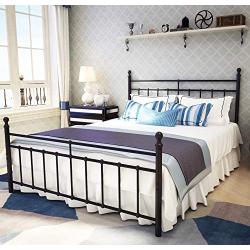 Metal Bed Frame Queen Size with Vintage Headboard and Footboard Platform Base Wrought Iron Bed Frame Black