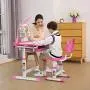 Forfar Kids Study Desk with LED Light Kids Desk and Chair Set Height Adjustable Children Desk and Chair Set with Storage Pull Out Drawer,Bookstand, Tilt Desktop