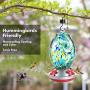 Muse Garden Hummingbird Feeder for Outdoors, Hand Blown Glass, 25 Ounces, Containing Ant Moat, Starry Night