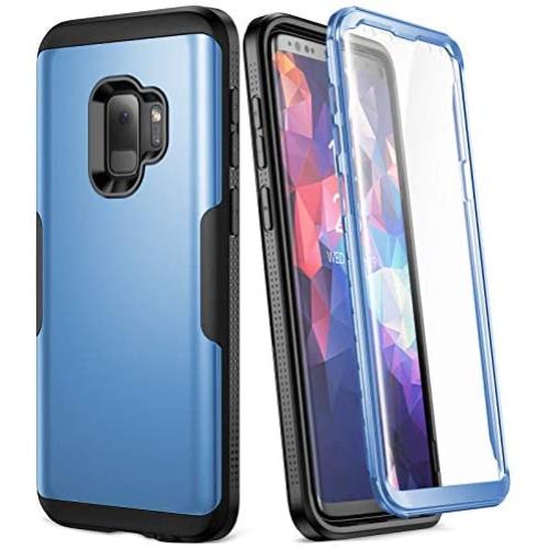 YOUMAKER Galaxy S9 Case,Metallic Blue with Built-in Screen Protector Heavy Duty Protection Shockproof Slim Fit Full Body Case Cover for Samsung Galaxy S9 5.8 inch - Blue/Black