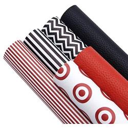 David accessories 6 Pcs 7.7'' x 12.9'' (20 cm x 33 cm) Lychee Grain Texture Pattern Chevron Striped Printed Faux Leather Fabric Sheets Include 2 Kinds of Leather Fabric for DIY Bows Earrings Making Crafts (Geometry)