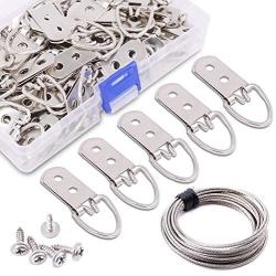 Rustark 60-Pcs Heavy Duty D Ring Picture Hangers Double Hole with Screws for Home Decoration Picture Hanging Solutions.