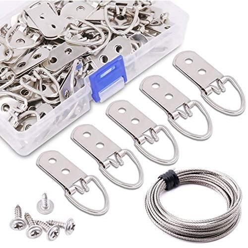 Rustark 60-Pcs Heavy Duty D Ring Picture Hangers Double Hole with Screws for Home Decoration Picture Hanging Solutions.