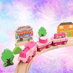 On Track USA Wooden Train Set Motorized Princess Fairy Town Train Set for Girls 40 Piece Wooden Train Set Battery Operated Singing Tracks and Accessories Compatible with Thomas, Brio, Melissa and Doug