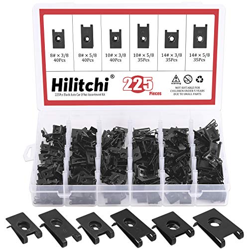 Hilitchi 225Pcs U Nut Assortment Black Phosphate Finish Rust Resistant Wide Range Kit Auto Car Metal Clips for Motorcycle Automotive Repair Replacement