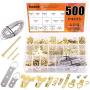 Rustark 500 Piece Assorted Picture Hangers Kit with Hanging Wire, Screws, Heavy Duty Picture Frame Hanging Kit in Solid Box for Home Decoration Picture Hanging (10 Models)