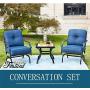 Festival Depot 2 of Outdoor Patio Bistro Armrest Chairs with Cushions Set Premium Fabric Metal Frame Furniture Set Garden Dining Seating Chair Thick & Soft Cushions (Blue)