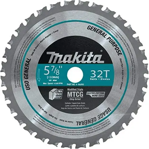 Makita A-96095 5-7/8'' 32T Carbide-Tipped Saw Blade, Metal/General Purpose Makita A-96095 5-7/8'' 32T Carbide-Tipped Saw Blade, Metal/General Purpose