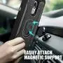 TJS Phone Case Compatible with LG K40/K12 Plus/X4/Solo LTE/Harmony 3/Xpression Plus 2 [Full Coverage Tempered Glass Screen Protector] Aluminum Ring Magnetic Support Built-in Metal Plate Back (Green)