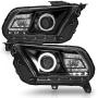 AmeriLite for 2010-2014 Ford Mustang Halogen Model Black Xtreme LED Halo Projector Replacement Headlights Pair - Passenger and Driver Side