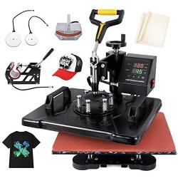 Seeutek Heat Press 5 in 1 Heat Press 12x15 inch Machine 360-Degree Swing Away Digital Sublimation Multifunction Combo for T Shirts Mugs Hat Plate Cap