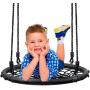 Sorbus Spinner Swing – Kids Round Web Swing – Great for Tree, Swing Set, Backyard, Playground, Playroom – Accessories Included [New Improved 2020 Design!] (24'' Net Seat)
