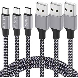 USB Type C Cable 3A Fast Charging, TAKAGI (3-Pack 6feet) USB-A to USB-C Nylon Braided Data Sync Transfer Cord Compatible with Galaxy S10 S10E S9 S8 S20 Plus, Note 10 9 8 and Other USB C Charger