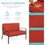 Best Choice Products 4-Piece Cushioned Metal Conversation Set w/ 2 Chairs and Glass Top Coffee Table - Red