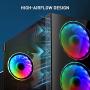 GIM MB8 ATX Case, Mid-Tower PC Gaming Chassis, Compact Computer Case with Tempered Glass Panel, 4 RGB Fans Pre-Installed, Water-Cooling Ready, Cable Management System - Black