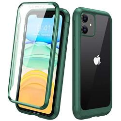 DIACLARA Compatible with iPhone 11 Case, Full Body Rugged Case with Built-in Touch Sensitive Anti-Scratch Screen Protector, Soft TPU Bumper Case Compatible with iPhone 11 6.1'' (Midnight Green)