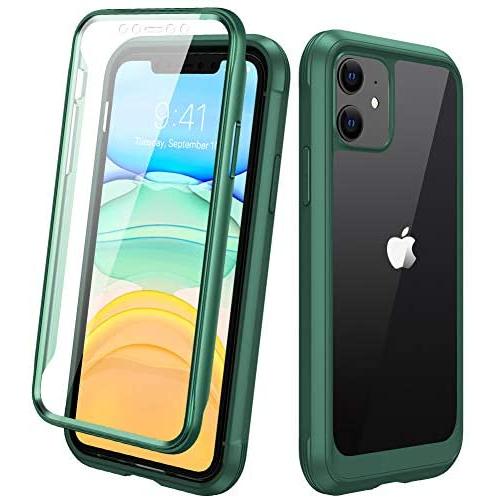 DIACLARA Compatible with iPhone 11 Case, Full Body Rugged Case with Built-in Touch Sensitive Anti-Scratch Screen Protector, Soft TPU Bumper Case Compatible with iPhone 11 6.1'' (Midnight Green)