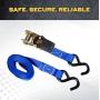 Ratchet Tie Down Straps - 4 Pk - 15 Ft- 500 Lbs Load Cap- 1500 Lb Break Strength- Cambuckle Alternative- Cargo Straps for Moving Appliances, Lawn Equipment, Motorcycle - Includes 2 Bungee Cord
