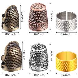 6 Pieces Sewing Thimble Finger Protector Fingertip Thimble Adjustable Finger Metal Shield Protector for Sewing Embroidery Needlework Retro Hand Working