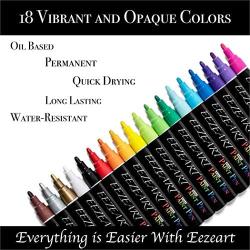 Paint Pens - 18 Vibrant Medium Tip Permanent Oil Based Markers for Rocks, Wood, Glass, Ceramic, Metal and More. Water Resistant, Quick Drying, Oil Painting Marker Pens