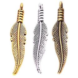 Youdiyla 90 PCS Mini Feather Charms Collection - Antique Silver Bronze Gold Small Bird Plume Plumage Metal Pendants for Dream Catcher Jewelry Making DIY Findings (HM48)