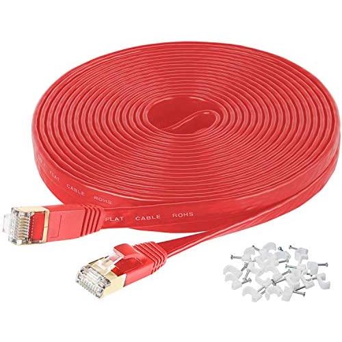 Cat 7 Ethernet Cable,50 Ft High Speed Solid Flat Internet LAN Computer Patch Cord, Faster Than Cat5e Cat5 Cat6 Network,Slim Cat7 Network LAN Wire with Rj45 Connectors for Router, Modem, Xbox