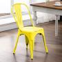 BONZY HOME Metal Dining Chairs Distressed Style, Stackable Side Chairs with Back, Indoor Outdoor Use Chair for Farmhouse, Patio, Restaurant, Kitchen, Set of 4(Distressed Yellow)