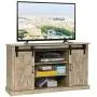 Tangkula Farmhouse Sliding Barn Door TV Stand, Vintage Rustic TV Cabinet Stand Fit Up to 60-inch TVs, Storage Cabinets with 2 Gliding Doors & Adjustable Shelves, Home Living Room Furniture (Natural)
