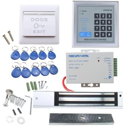 RFID Door Access Control System Kit, AGPtEK Home Security System With 280kg 620LB Electric Magnetic lock 110-240V AC to 12v DC 3A 36w Power Supply Proximity Door Entry keypad 10 Key Fobs EXIT Button