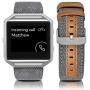 Jobese Compatible with Fitbit Blaze Bands, Soft Classic Canvas Fabric Straps with Genuine Leather Bands with Silver Metal Frame Compatible with Fitbit Blaze Bands Men Women