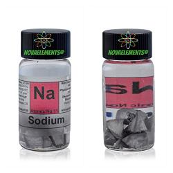 Sodium Metal Element 11 Sample Na, Pure 1 Gram 99,8% Pieces Under Mineral Oil Inside Labeled Glass Vial