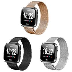 Valband 3 Pack Replacement Bands Compatible with Fitbit Versa/Versa Lite Edition/Versa 2 Smart Watch for Women and Men, with Stainless Steel Loop Metal Material (Large, Black/Silver/Rose Gold)