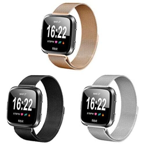 Valband 3 Pack Replacement Bands Compatible with Fitbit Versa/Versa Lite Edition/Versa 2 Smart Watch for Women and Men, with Stainless Steel Loop Metal Material (Large, Black/Silver/Rose Gold) Valband 3 Pack Replacement Bands Compatible with Fitbit Versa/Versa Lite Edition/Versa 2 Smart Watch for Women and Men, with Stainless Steel Loop Metal Material (Large, Black/Silver/Rose Gold)
