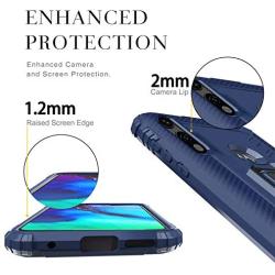 Newseego Compatible with Motorola Moto E 2020 Case with Tempered Glass Screen Protector 【1 Pack】 Metal Ring Holder Kickstand Work with Magnetic Car Mount Shockproof Protective Soft Cover-Blue