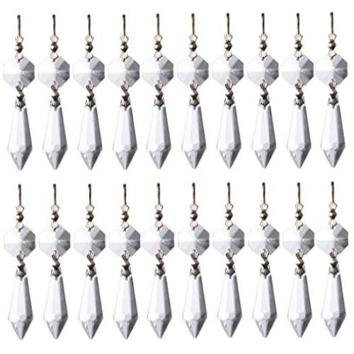 Waltz&F 38mm 20pcs Clear Crystal Chandelier Icicle Prisms Lamp Candelabra Replacement Parts with Octagon Beads