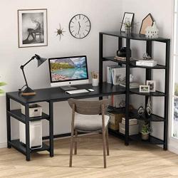 Tribesigns Modern Computer Desk with 5 Tier Storage Shelves, 67 inch Large Office Desk Study Writing Table Workstation with Corner Bookshelf and Tower Shelf for Home Office, Black