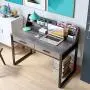 HOMECHO Writing Computer Desk Wooden Desktop Study Table Vintage Laptop Standing Desk with Storage Drawers and Shelves Wood and Metal Frame for Home Office Brown