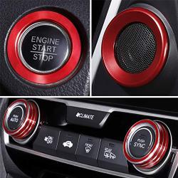 5 PCS for Honda Civic 10th Gen Audio Speaker Cover Engine Start Stop Button Emblem, AC Switch Temperature Climate Knob Ring, Interior Accessories(Red)