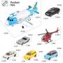 Geyiie Airplane Car Toys, Aircraft Car Set Toys with 5pcs Vehicle Car, Parking Scene Game with Stickers, a Helicoper Toy for Kids Toddlers Boys Girls Gift