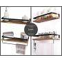 Peters Goods Rustic Floating Wall Shelves with Rails - Decorative Storage for Kitchen, Bathroom, and Bedroom - Elegant, Modern Shelving - Torched Paulownia Wood, Matte Black Metal Frame - Set of 2