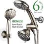 AquaSpa 6-in-1 High-Pressure Shower Head/Hand Held Showerhead Combo with Two OVERHEAD and LOW-REACH Wall Brackets, 3-way Water Diverter & Stainless Steel Hose/BRUSHED NICKEL FINISH/by HotelSpa