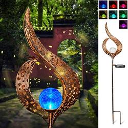 Solar Stake Lights Outdoor Crackle Glass Globe Stake Metal Lights Color Changing for Garden Pathway Outdoor Decoration (Metal)