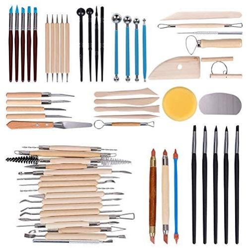 Tonsiki 61 Pieces Ceramic Clay Tools Set, Modeling Pottery Clay Sculpting Tools Kits for Beginners Professional Art Crafts, Wood and Steel, Schools and Home Safe for Kids