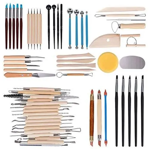 Tonsiki 61 Pieces Ceramic Clay Tools Set, Modeling Pottery Clay Sculpting Tools Kits for Beginners Professional Art Crafts, Wood and Steel, Schools and Home Safe for Kids