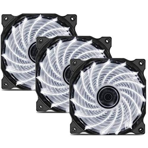 uphere 3-Pack Long Life Computer Case Fan 120mm Cooling Case Fan for Computer Cases Cooling 15LED White,15W3-3