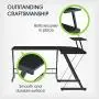 Halter L-Shaped Desk 59'' Computer Corner Desk Home Gaming, Office Desk Study Writing Modern Table, Black Desk with Black Metal Frame, Space Saver Easy to Assemble
