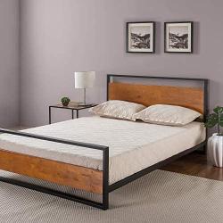 Zinus Suzanne Metal and Wood Platform Bed with Headboard and Footboard / Box Spring Optional / Wood Slat Support, Queen
